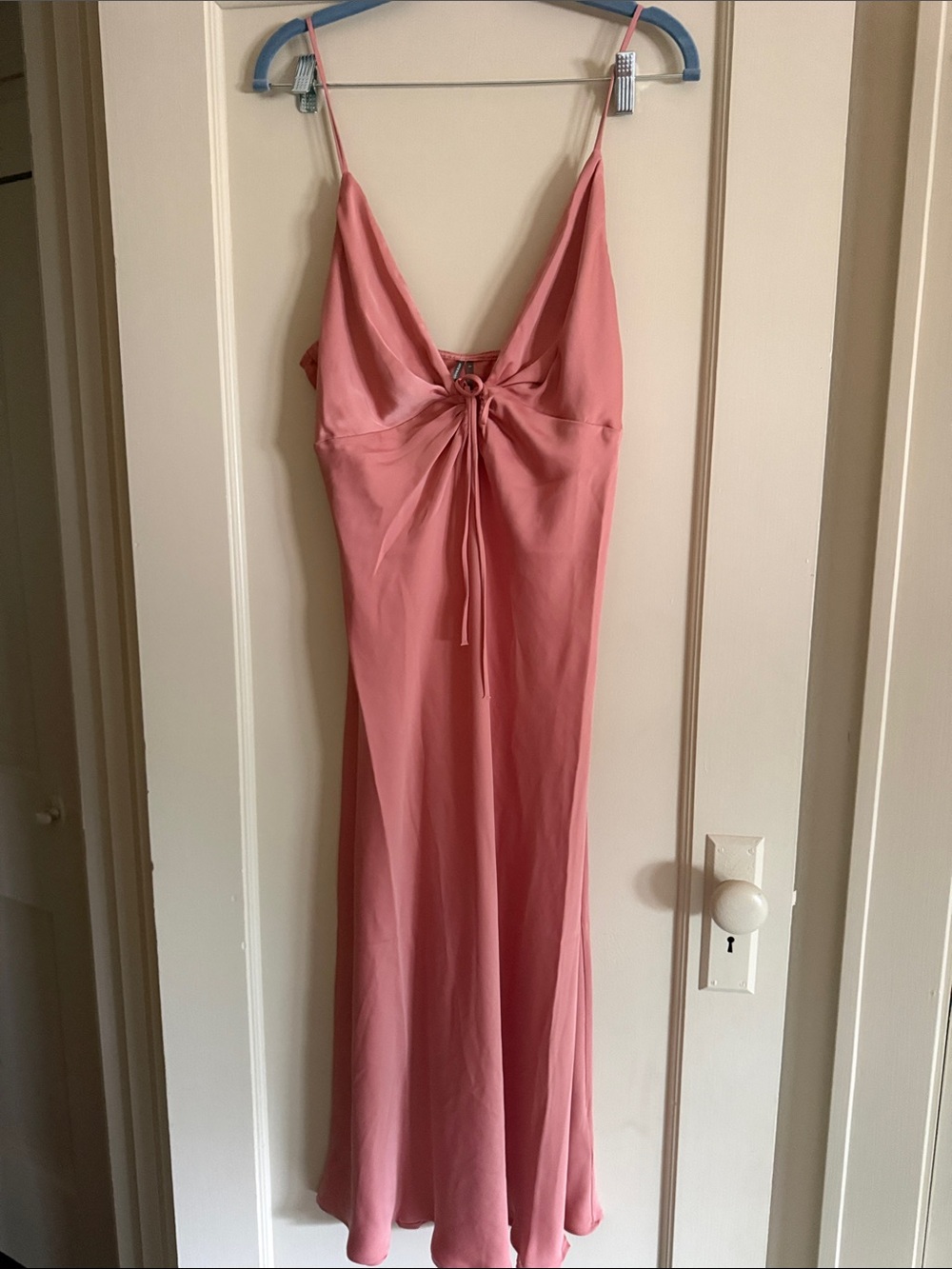 Anthropologie Rose Pink Satin Tie-Front Cowl Slip